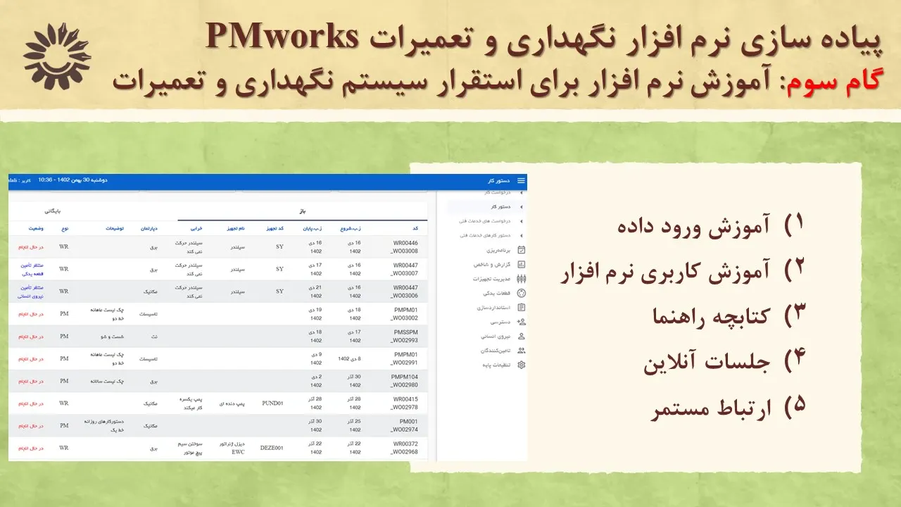 پیاده سازی نرم افزار نگهداری و تعمیرات مراحل اجرای PM